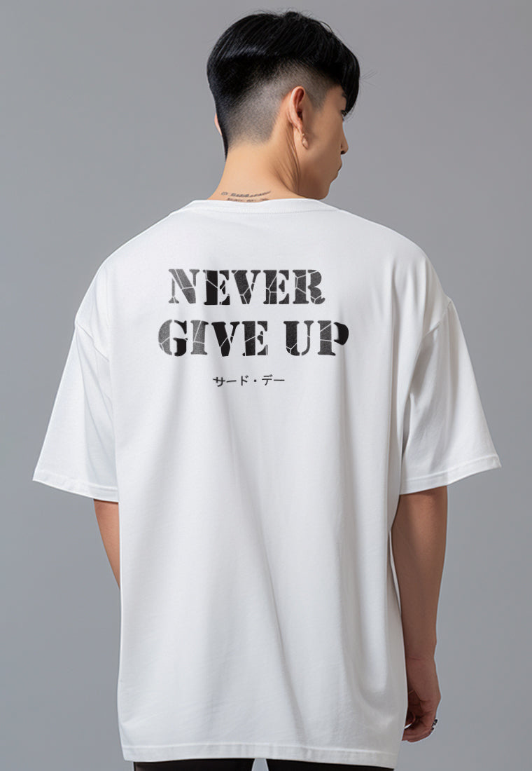 MTW80 Kaos Oversize Gym ScubaLux Bahan Tebal "never give up" putih