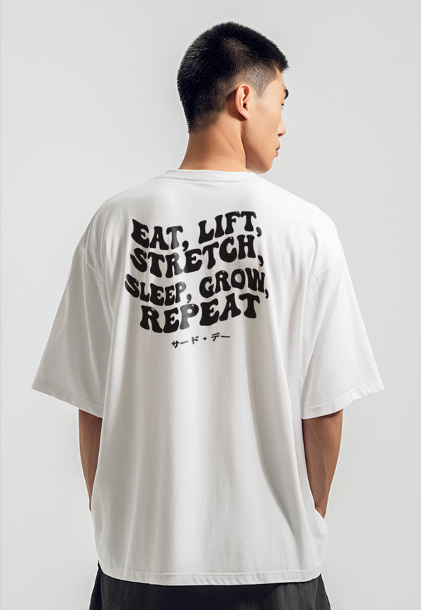 MTX08 Kaos Oversize Gym Scubalux "eat lift stretch" putih