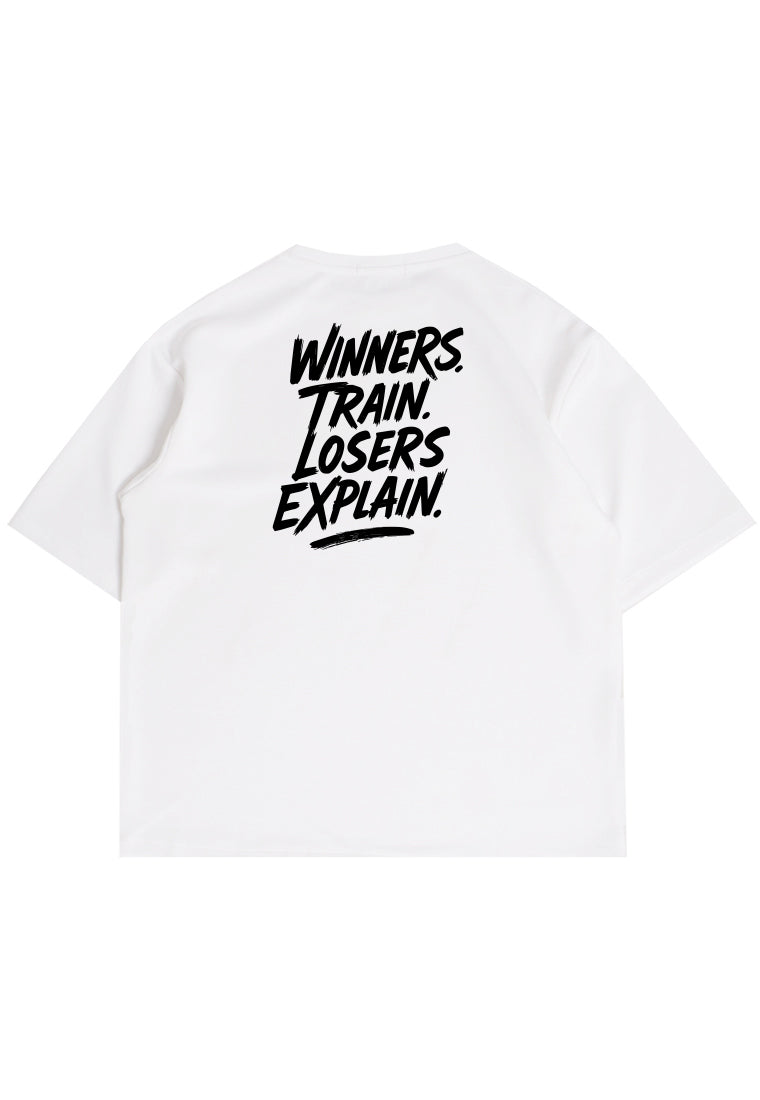 MTX23 Kaos Oversize Gym Scubalux "winners train losers explain" putih