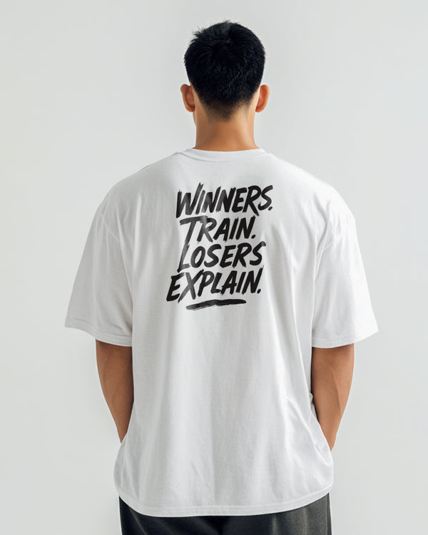 MTX23 Kaos Oversize Gym Scubalux "winners train losers explain" putih