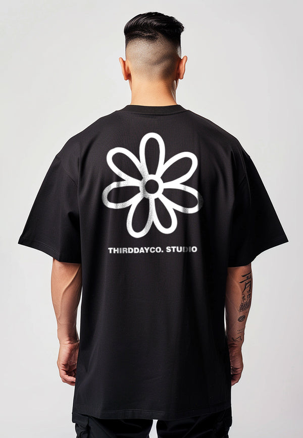 MTX37 Kaos Oversize Bahan Spandex Scubalux "simplest daisy" hitam