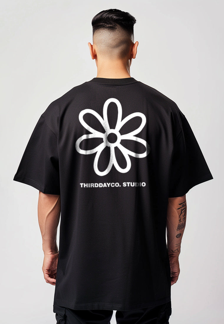 MTX37 Kaos Oversize Bahan Spandex Scubalux "simplest daisy" hitam