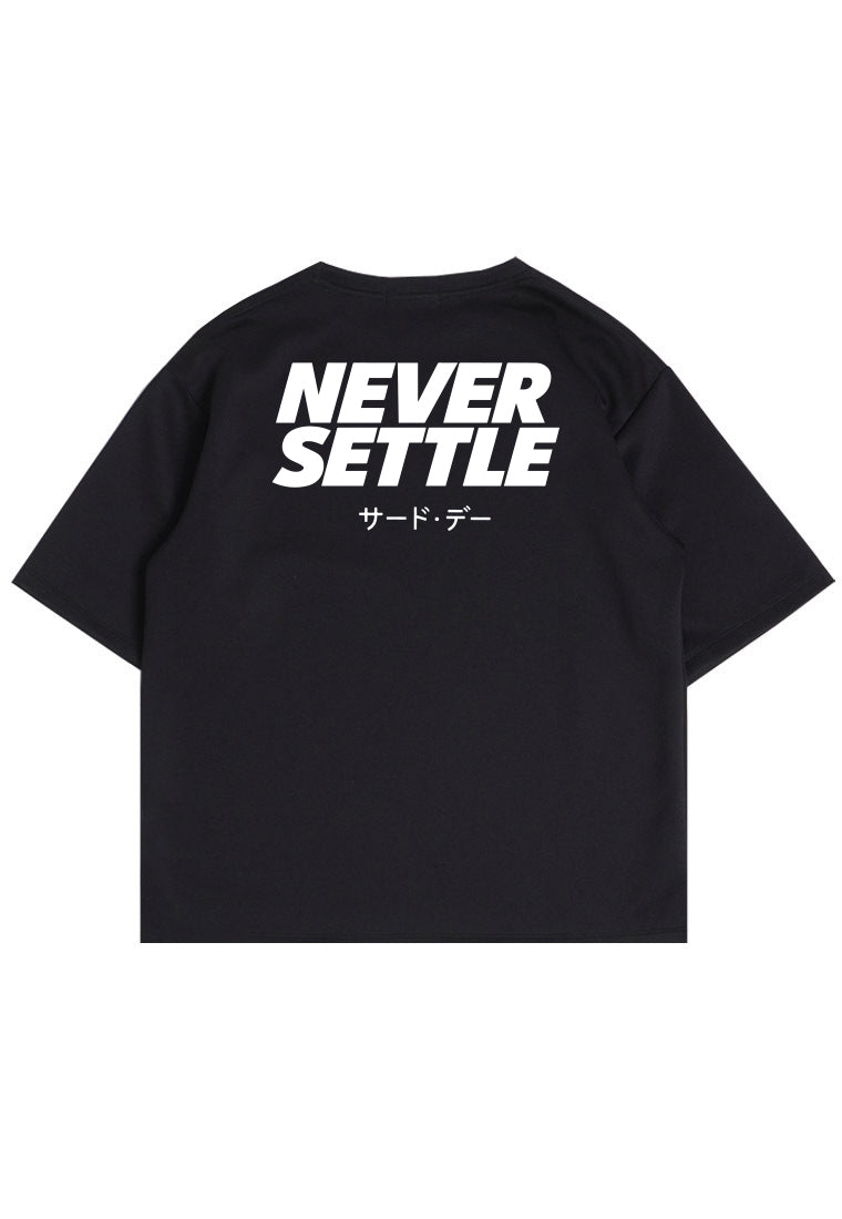 MTX41 Kaos Oversize Gym Bahan Tebal ScubaLux "never settle" hitam