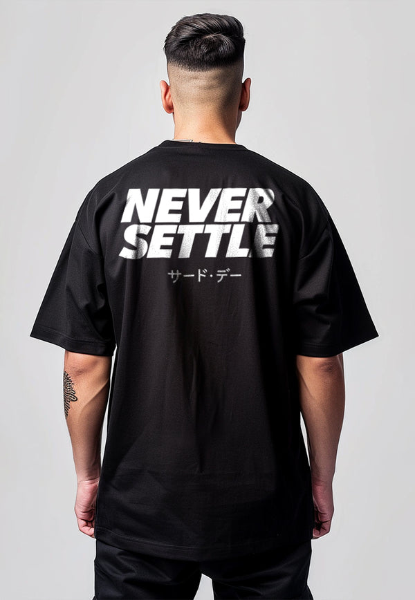 MTX41 Kaos Oversize Gym Bahan Tebal ScubaLux "never settle" hitam