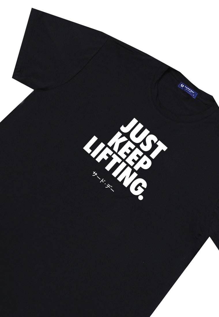 MTX47 Kaos Tema Gym Pria Instacool "just keep lifting" hitam