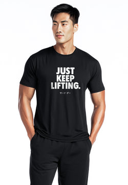 MTX47 Kaos Tema Gym Pria Instacool "just keep lifting" hitam