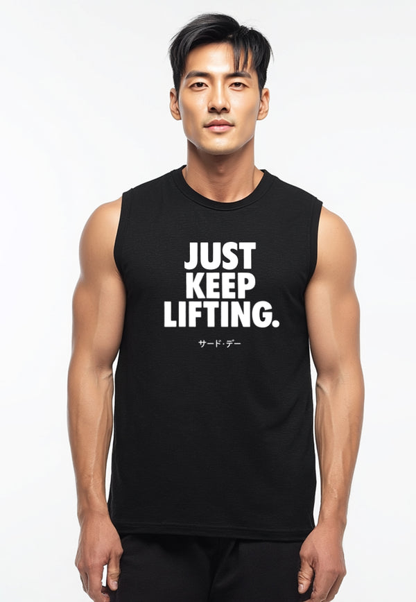 MTX48 Kaos Sleeveless Pria Tema Gym "just keep lifting" instacool SVN hitam