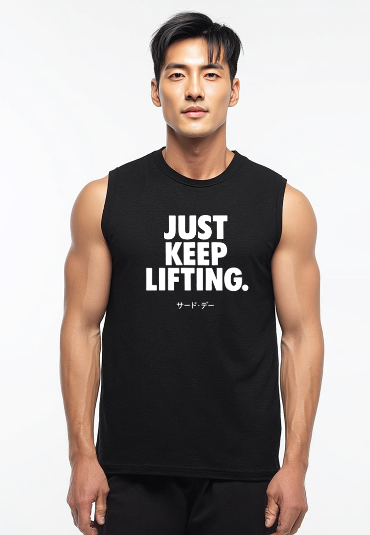 MTX48 Kaos Sleeveless Pria Tema Gym "just keep lifting" instacool SVN hitam