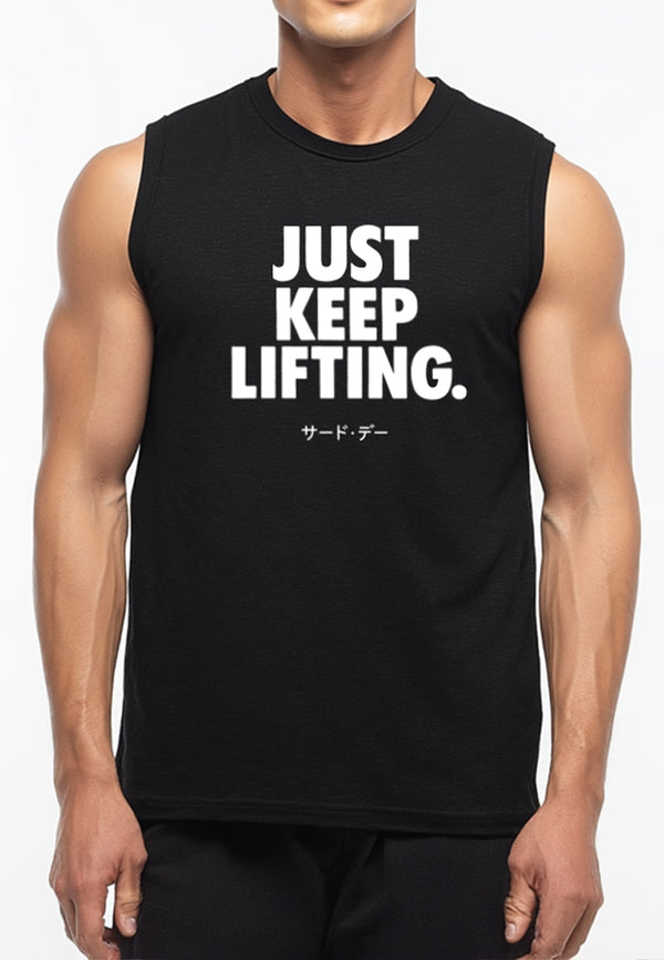 MTX48 Kaos Sleeveless Pria Tema Gym "just keep lifting" instacool SVN hitam