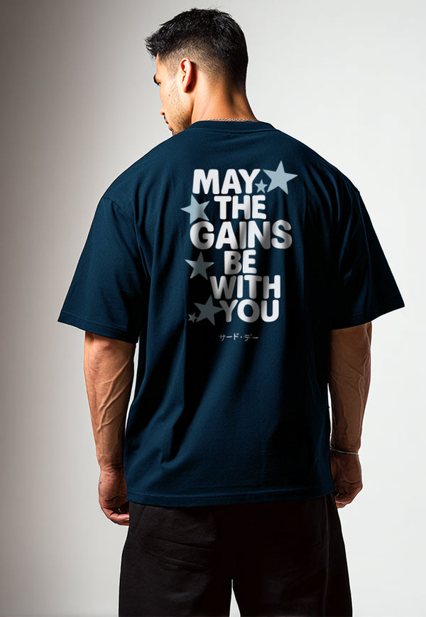 MTX49 Kaos Oversize Gym bahan tebal scubalux "may the gains" navy