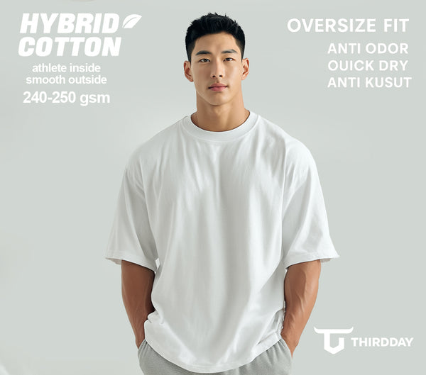 MTX56 Kaos Oversize Gym Tebal 250 gsm Hybrid Cotton Polos Putih Third Day