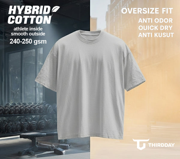 MTX57 Kaos Oversize Gym Tebal 250gsm Hybrid Cotton Polos Abu Muda Third Day