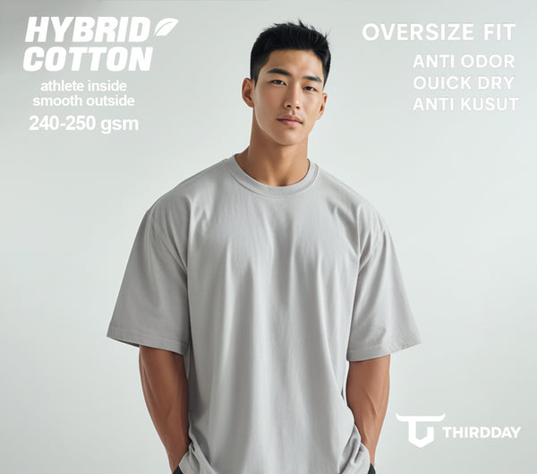 MTX57 Kaos Oversize Gym Tebal 250gsm Hybrid Cotton Polos Abu Muda Third Day