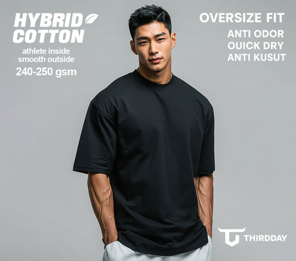 MTX58 Kaos Oversize Gym Tebal 250gsm Hybrid Cotton Polos Hitam Third Day
