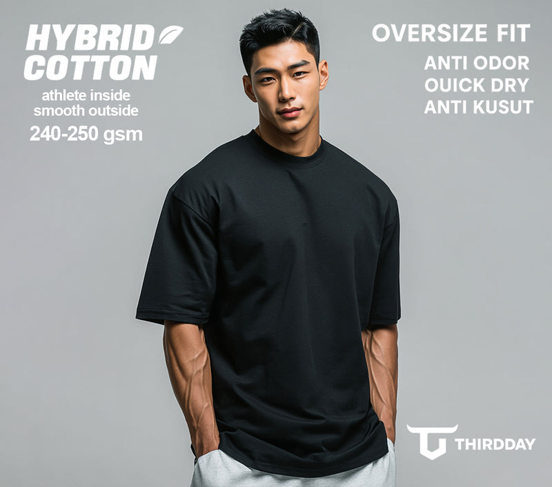 MTX58 Kaos Oversize Gym Tebal 250gsm Hybrid Cotton Polos Hitam Third Day