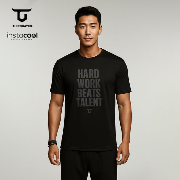 MTX69 Kaos Gym Pria Fitness Tangan Pendek Instacool "hard work beats talent" hitam