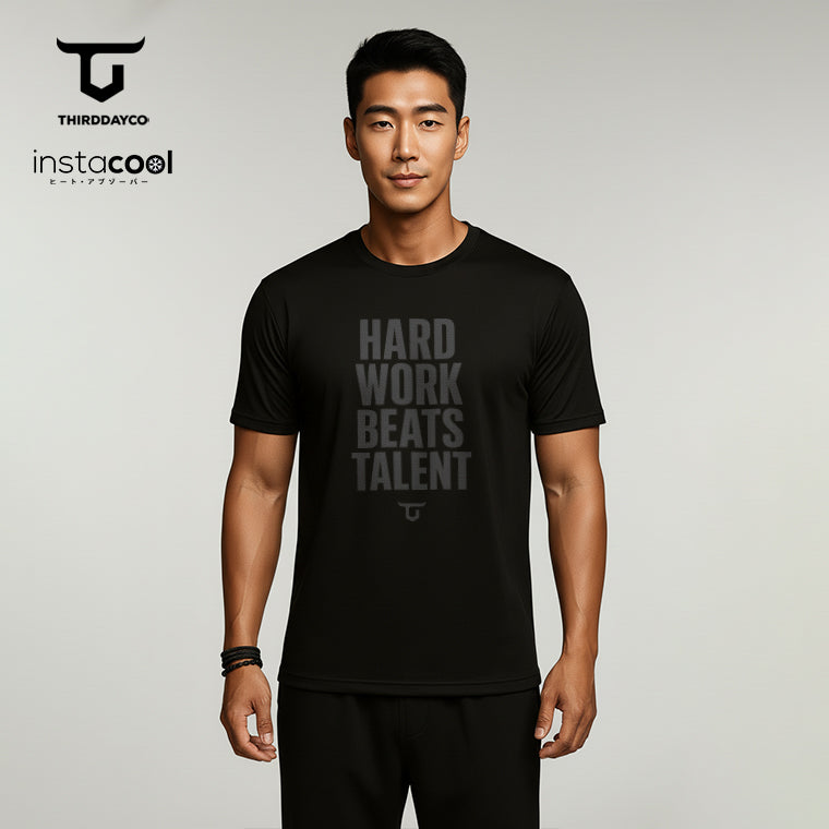 MTX69 Kaos Gym Pria Fitness Tangan Pendek Instacool "hard work beats talent" hitam