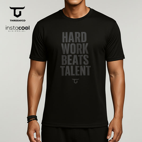 MTX69 Kaos Gym Pria Fitness Tangan Pendek Instacool "hard work beats talent" hitam