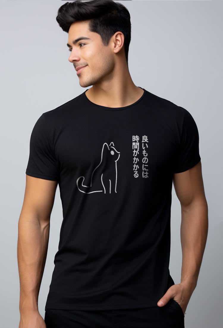 Nade NTC16 kaos anti kusut stretch komik anime kucing good things take time hitam