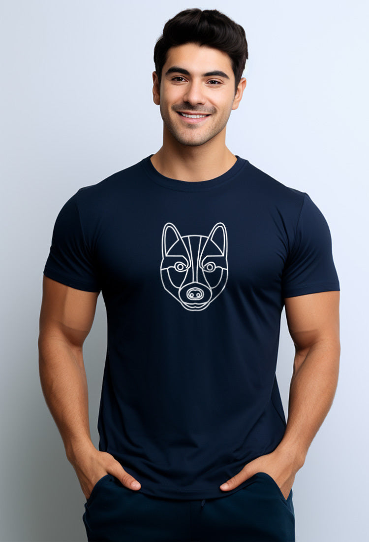 NTC57 kaos anjing anti kusut super stretch siberian husky wolf serigala navy