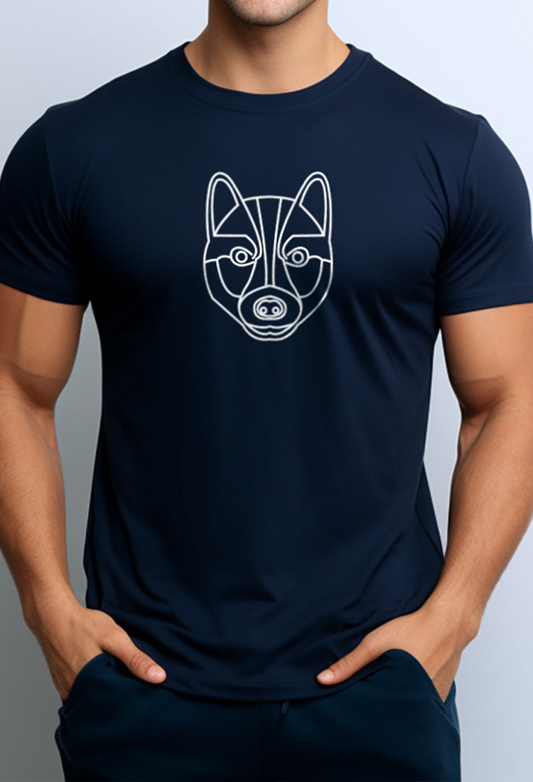 NTC57 kaos anjing anti kusut super stretch siberian husky wolf serigala navy