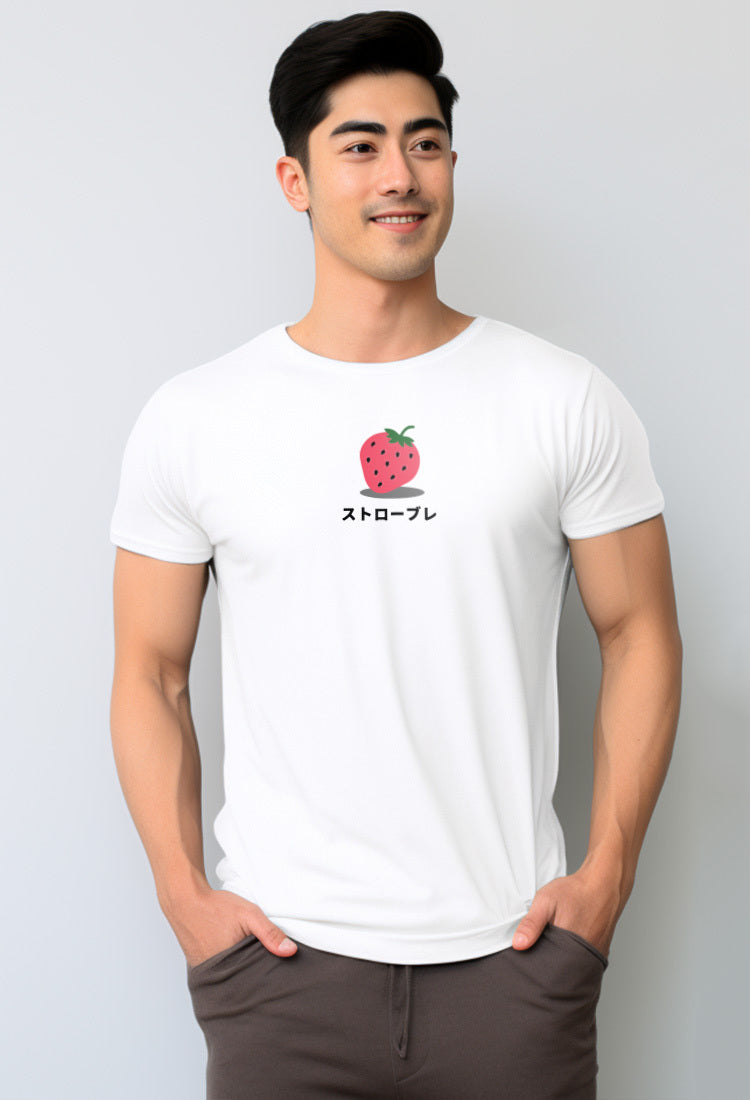 Nade NTC39 kaos anti kusut stretch tulisan jepang anime strawberry putih