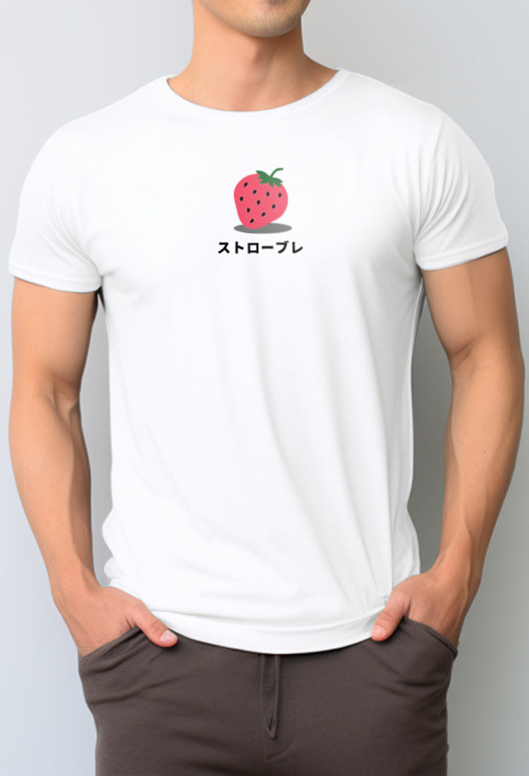 Nade NTC39 kaos anti kusut stretch tulisan jepang anime strawberry putih