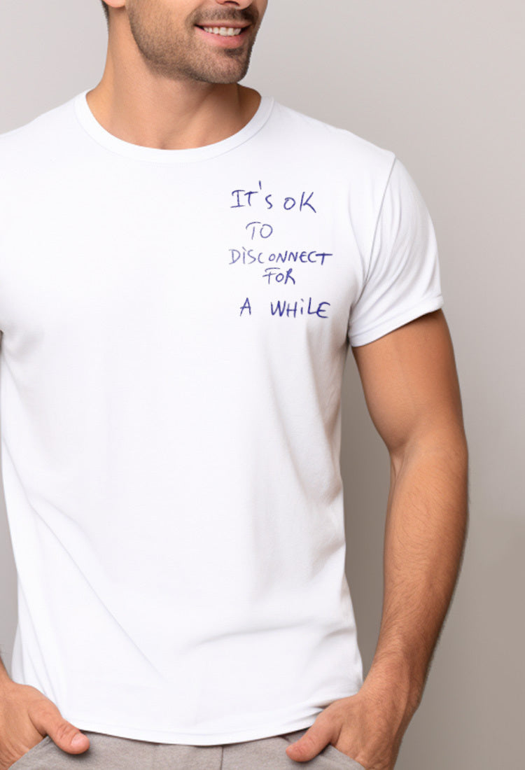 NTD03 kaos anti kusut drifit spandex tangan pendek lightweight ringan "it's ok to disconnect" nade putih