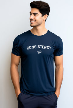 NTD22 kaos gym ketat stretch pria anti kusut cepat kering lightweight nade japan "consistency" navy