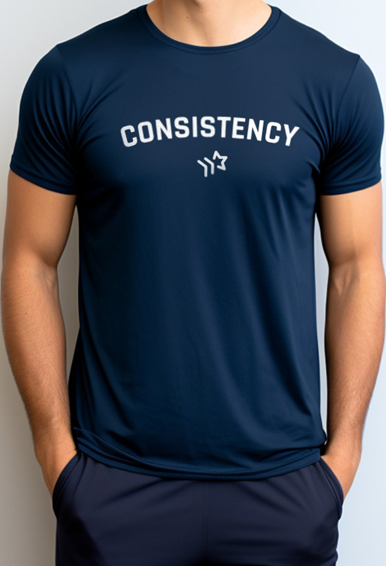 NTD22 kaos gym ketat stretch pria anti kusut cepat kering lightweight nade japan "consistency" navy