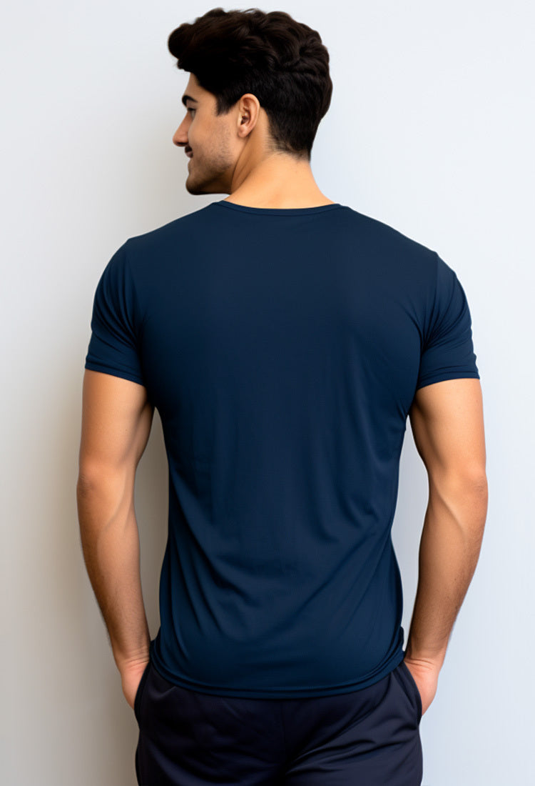 NTD22 kaos gym ketat stretch pria anti kusut cepat kering lightweight nade japan "consistency" navy