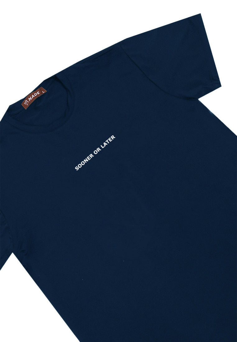 NTD40 Nade kaos pria lentur simple murah ketat keren untuk travelling slimfit stretch body "sooner or later" navy