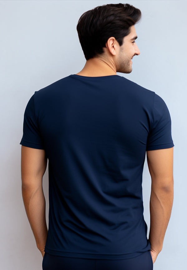 NTD40 Nade kaos pria lentur simple murah ketat keren untuk travelling slimfit stretch body "sooner or later" navy