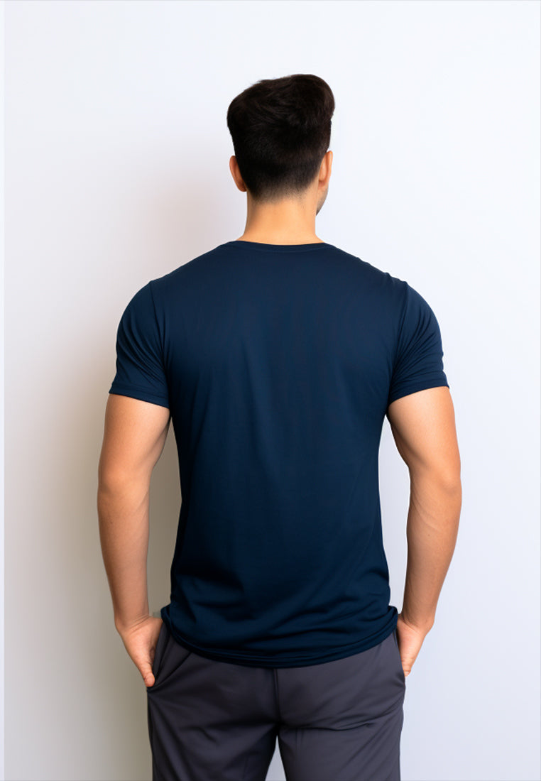 NTD42 Nade kaos pria lentur simple murah ketat keren untuk travelling slimfit stretch body "chill time" navy