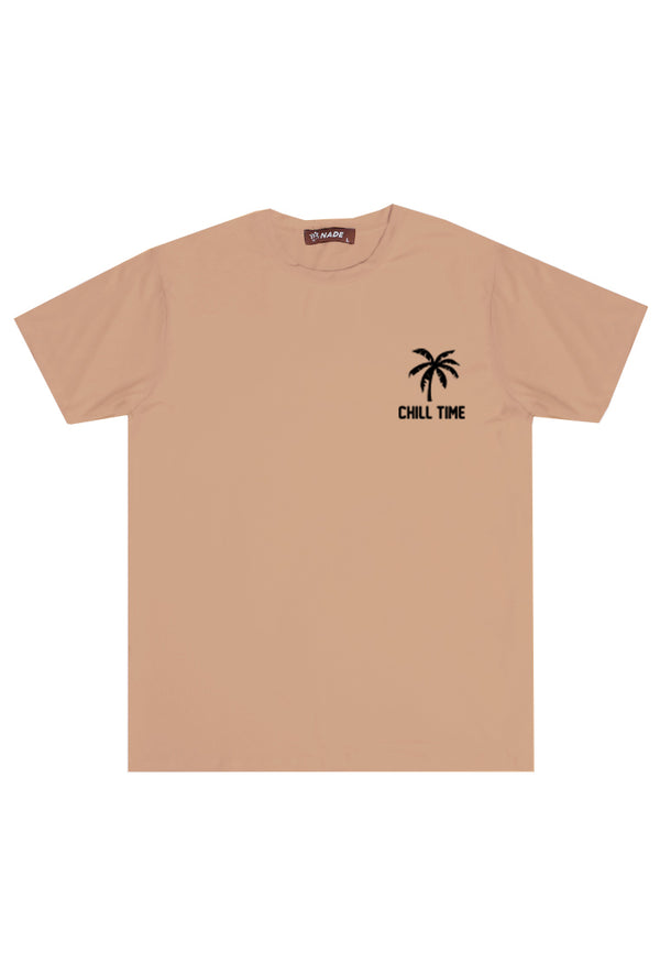 NTD43 Nade kaos pria lentur simple murah ketat keren untuk travelling slimfit stretch body "chill time" khaki