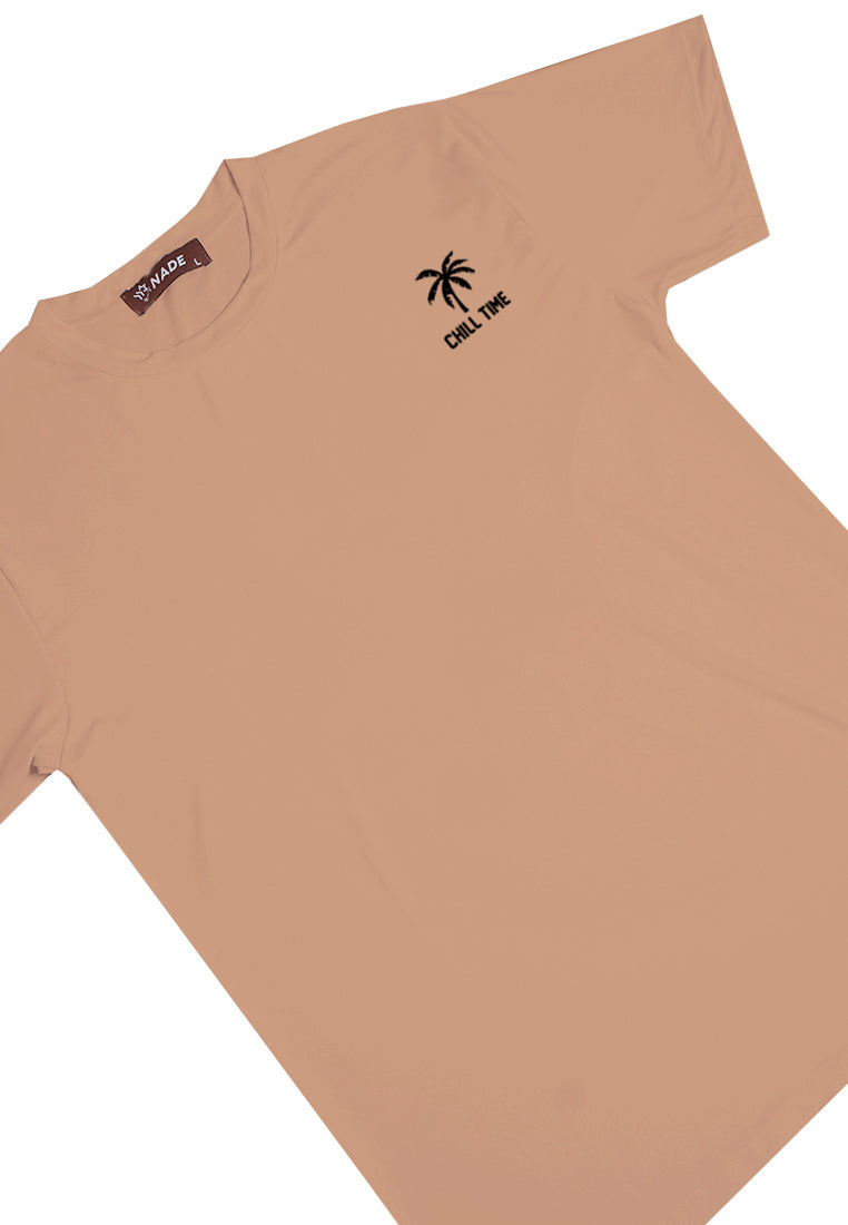 NTD43 Nade kaos pria lentur simple murah ketat keren untuk travelling slimfit stretch body "chill time" khaki