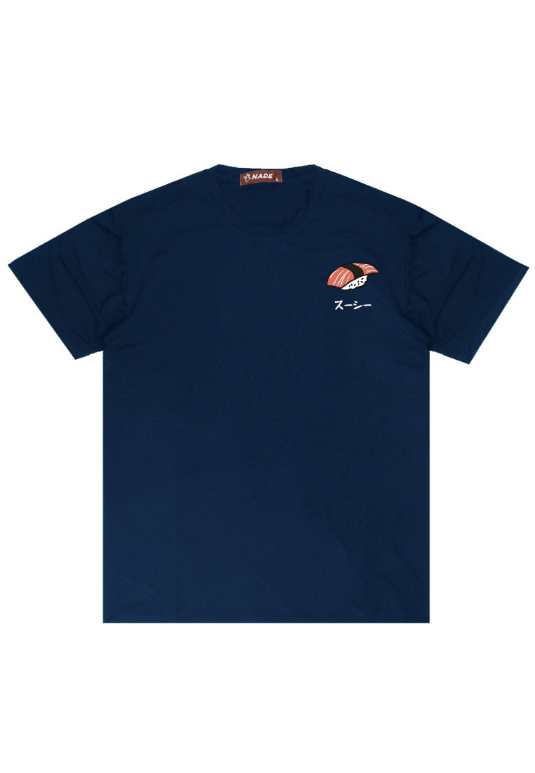 NTD45 kaos tangan pendek drifit stretch anti kusut pria "salmon sushi" navy