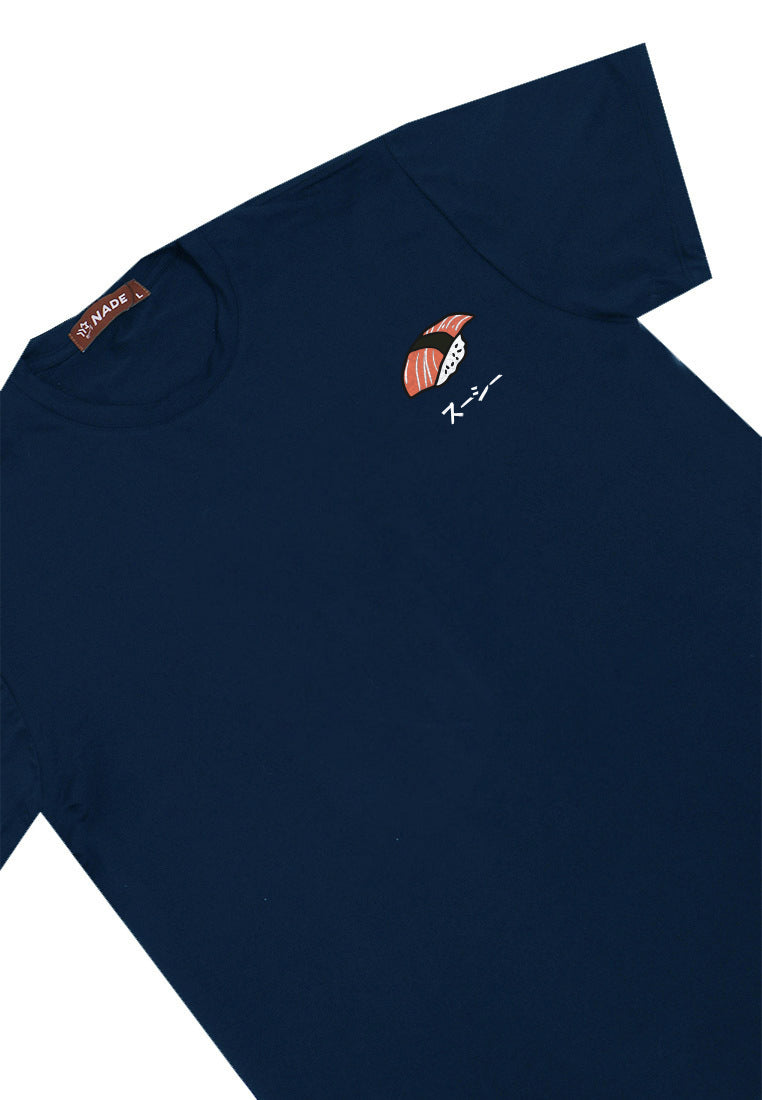 NTD45 kaos tangan pendek drifit stretch anti kusut pria "salmon sushi" navy