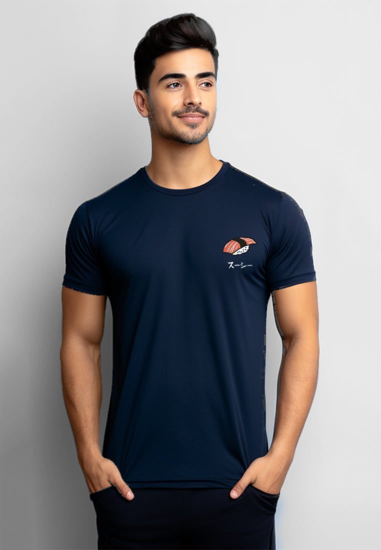 NTD45 kaos tangan pendek drifit stretch anti kusut pria "salmon sushi" navy