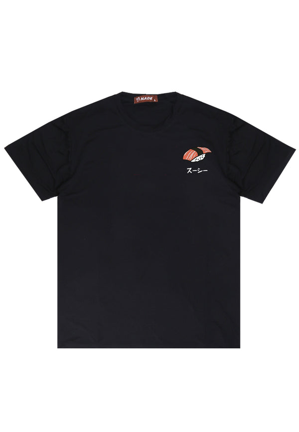 NTD46 kaos tangan pendek drifit stretch anti kusut pria "salmon sushi" hitam