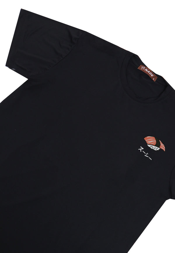 NTD46 kaos tangan pendek drifit stretch anti kusut pria "salmon sushi" hitam