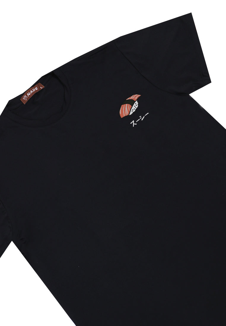 NTD46 kaos tangan pendek drifit stretch anti kusut pria "salmon sushi" hitam