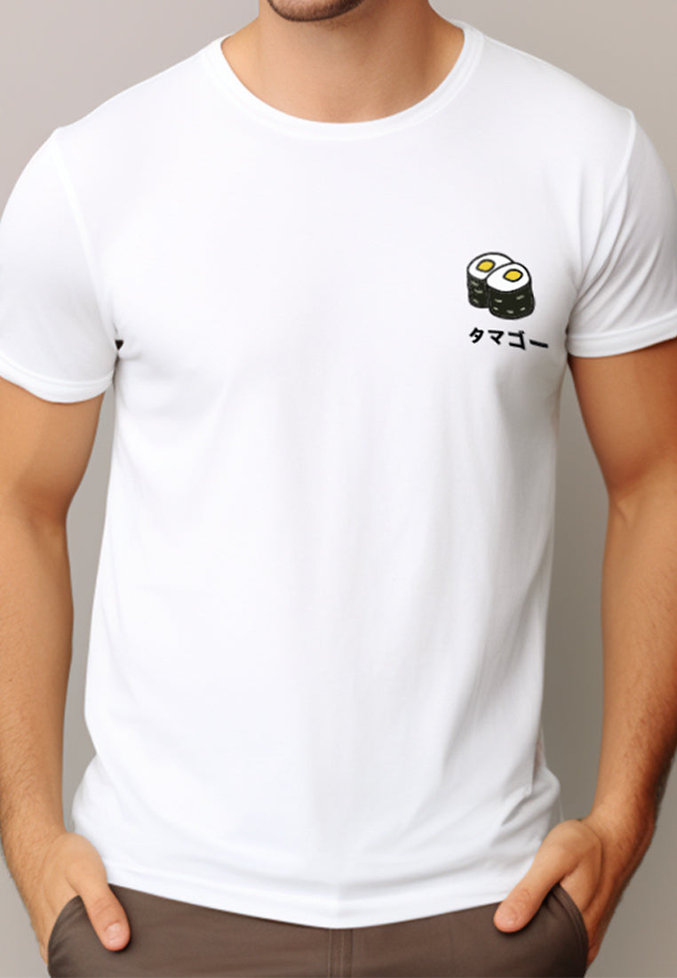 NTD47 kaos tangan pendek drifit stretch anti kusut pria "tamago sushi" putih