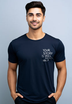 NTD50 kaos anti kusut spandex drifit lightweight "you story" navy