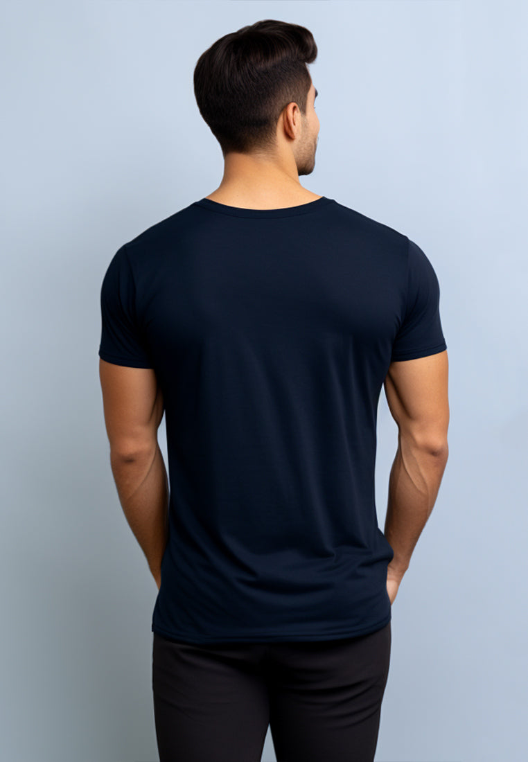 NTD54 kaos pria simple anti kusut drifit stretch "adventure awaits" navy