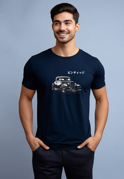 NTD56 kaos pria simpel vintage distro "mobil antik hitam" navy