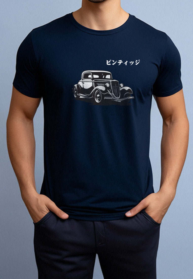 NTD56 kaos pria simpel vintage distro "mobil antik hitam" navy