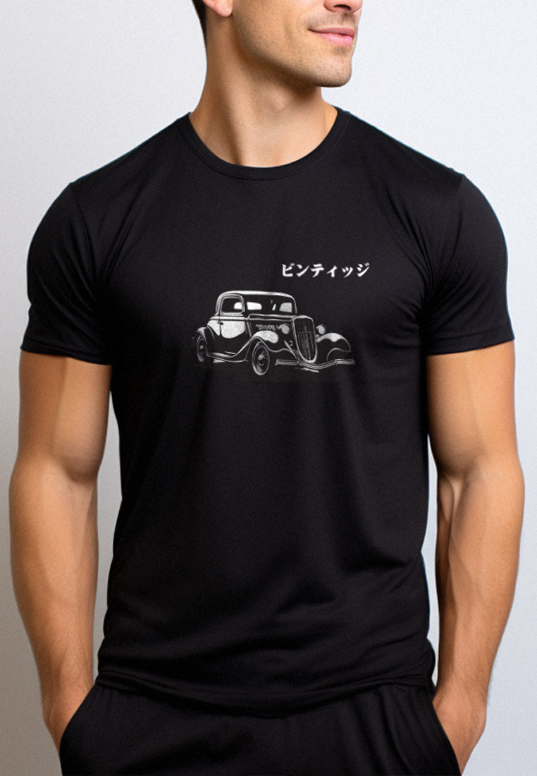 NTD57 kaos pria simpel vintage distro "mobil antik hitam" hitam