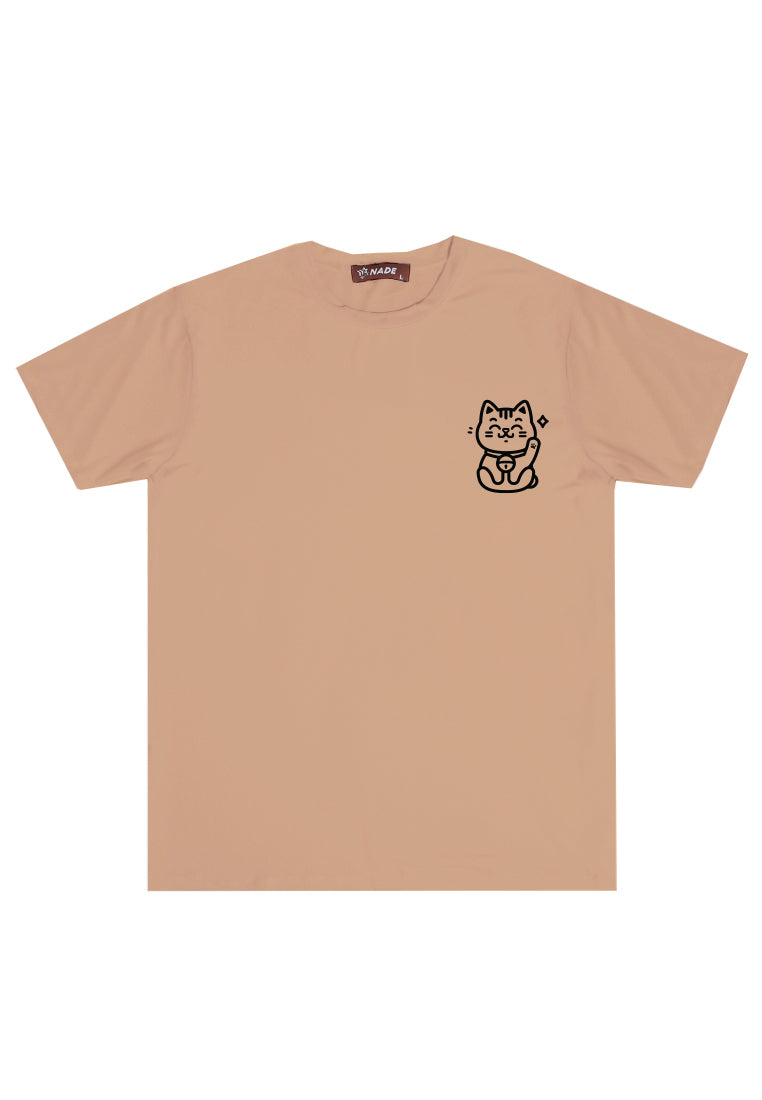 NTD62 Kaos Stretch Anti Kusut Gym Lycra Instadry "Lucky Cat" Khaki