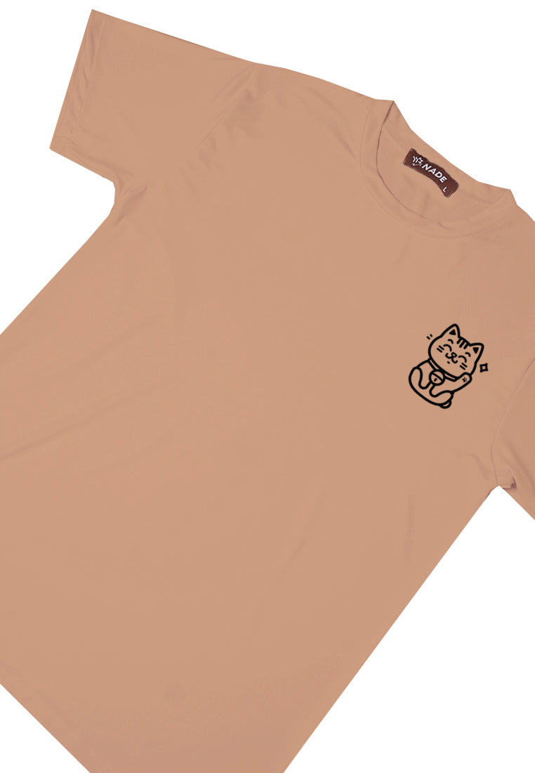 NTD62 Kaos Stretch Anti Kusut Gym Lycra Instadry "Lucky Cat" Khaki